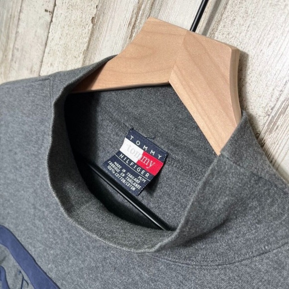 Vintage Tommy Hilfiger Gray Mock Neck Long Sleeve Shirt Spell Out Womens Medium - Picture 3 of 4